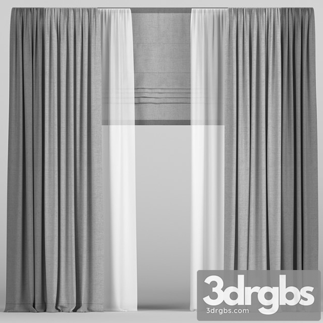 Curtains in two colors with roman 3dsmax Download - thumbnail 1