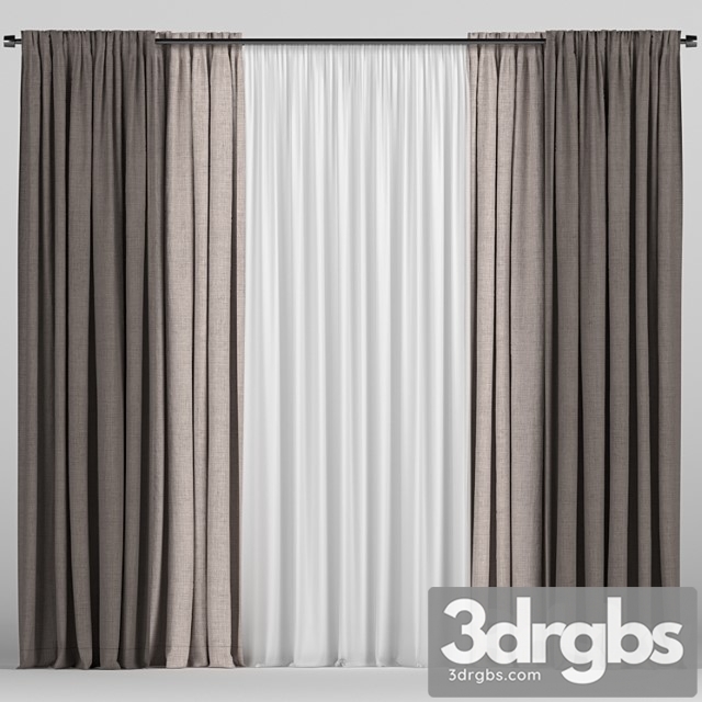 Curtains In Two Colors With Tulle 19 3dsmax Download - thumbnail 1