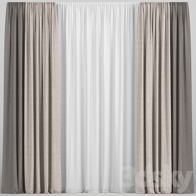 Curtains in two colors with tulle 3ds Max - thumbnail 1