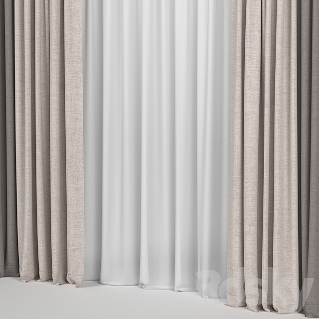 Curtains in two colors with tulle 3ds Max - thumbnail 2