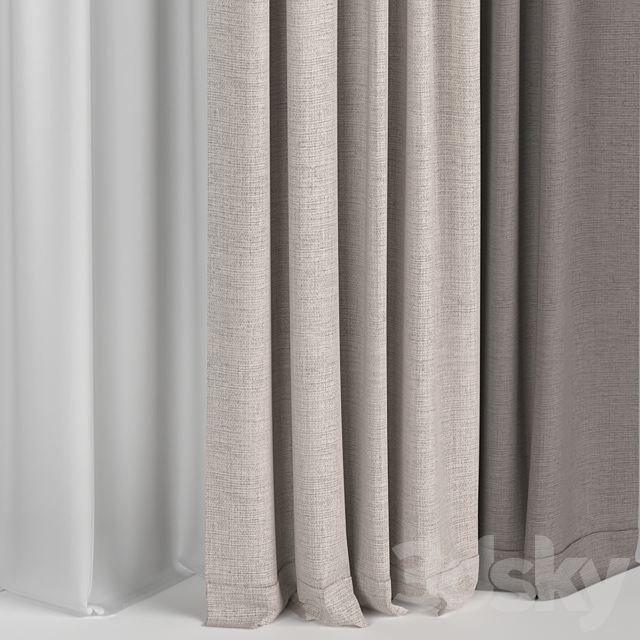 Curtains in two colors with tulle 3ds Max - thumbnail 3