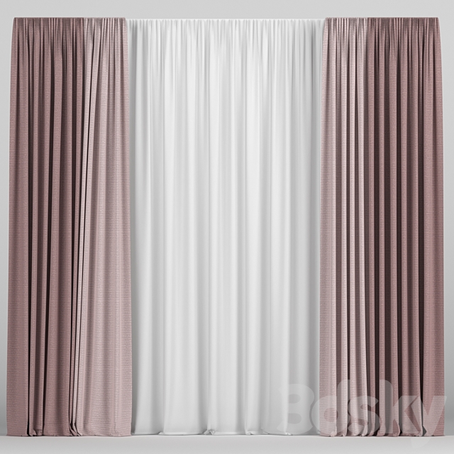 Curtains in two colors with tulle 3ds Max - thumbnail 1