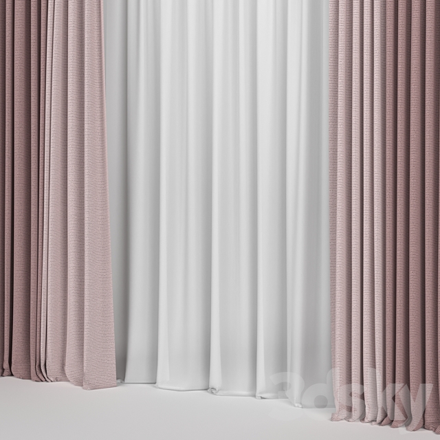 Curtains in two colors with tulle 3ds Max - thumbnail 2