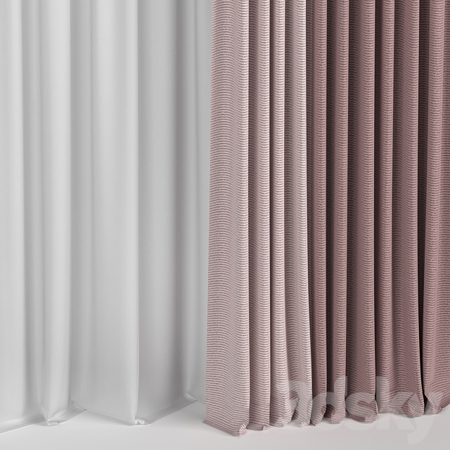 Curtains in two colors with tulle 3ds Max - thumbnail 3