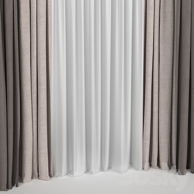 Curtains in two colors with tulle 3DS Max Model - thumbnail 2