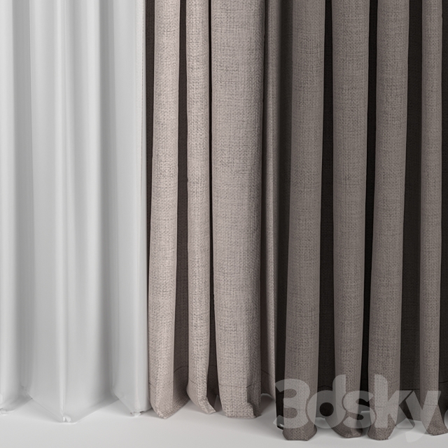 Curtains in two colors with tulle 3DS Max Model - thumbnail 3