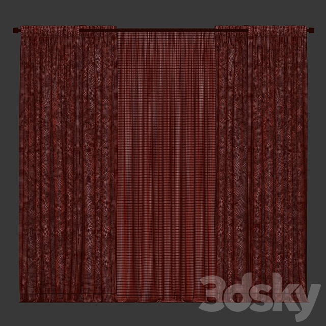 Curtains in two colors with tulle 3DS Max Model - thumbnail 4