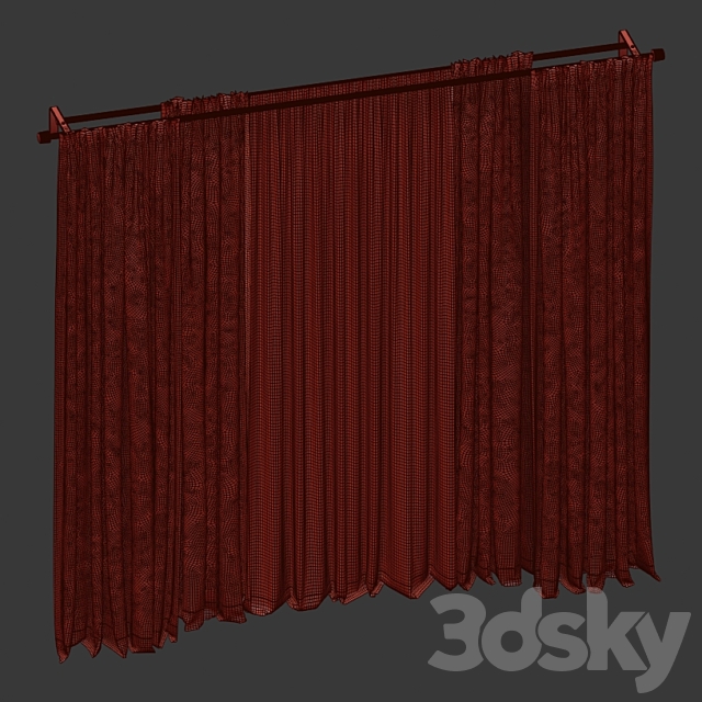 Curtains in two colors with tulle 3DS Max Model - thumbnail 5