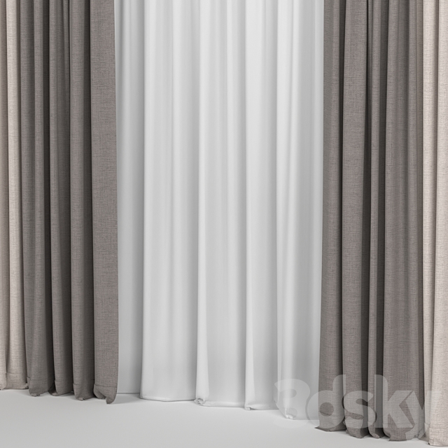 Curtains in two colors with tulle 3DS Max Model - thumbnail 2