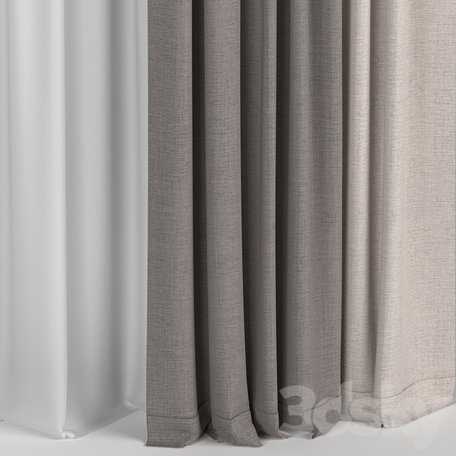 Curtains in two colors with tulle 3DS Max Model - thumbnail 3