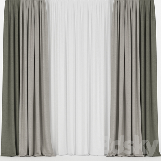 Curtains in two colors with tulle 3DSMax File - thumbnail 1