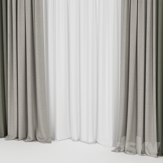 Curtains in two colors with tulle 3DSMax File - thumbnail 2