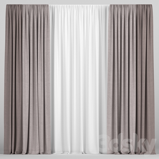 Curtains in two colors with tulle 3DSMax File - thumbnail 1