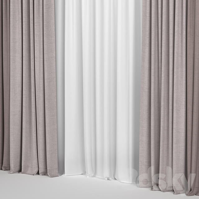 Curtains in two colors with tulle 3DSMax File - thumbnail 2