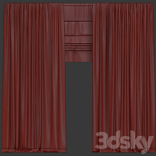 Curtains in two colors with tulle and roman blinds. 3DS Max Model - thumbnail 3