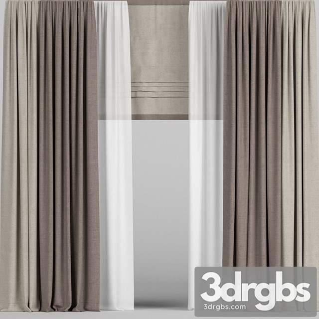 Curtains in two Colors with Tulle and Roman Blinds. 3dsmax Download - thumbnail 1