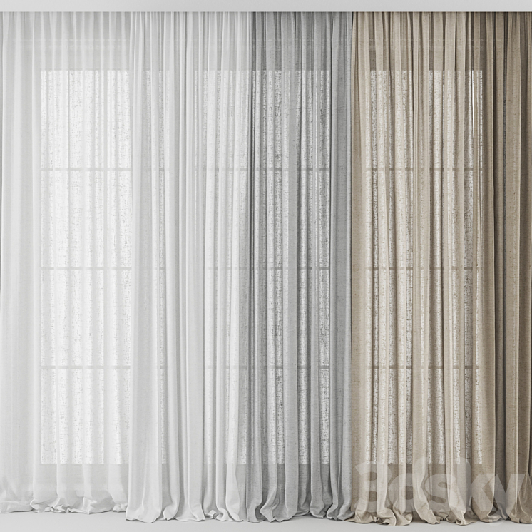 Curtains Long Linen set 02 3DS Max Model - thumbnail 2