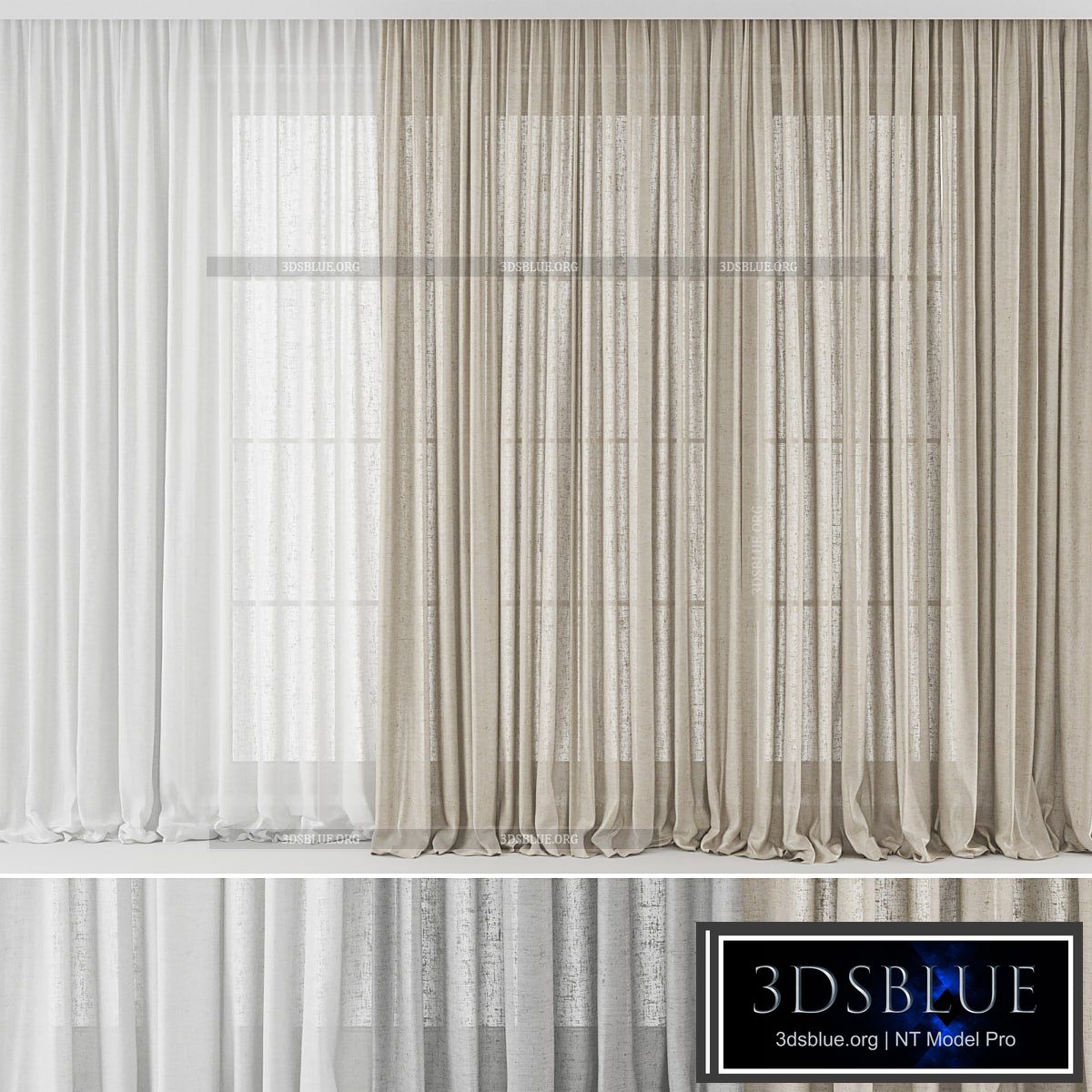 Curtains Long Linen set 02 3DS Max - thumbnail 3