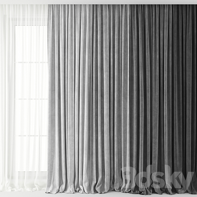 Curtains Long set 01 3DS Max Model - thumbnail 2