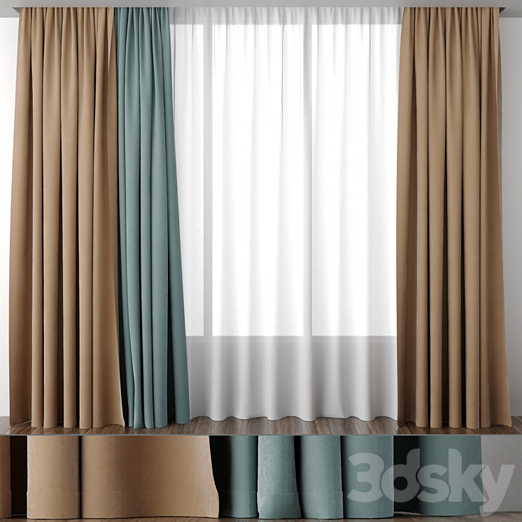 Curtains ocher and mint 3DS Max - thumbnail 1