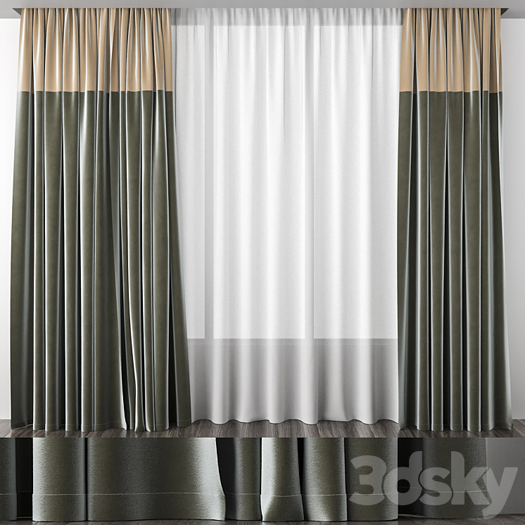 Curtains olive 50\/50 3DS Max - thumbnail 1