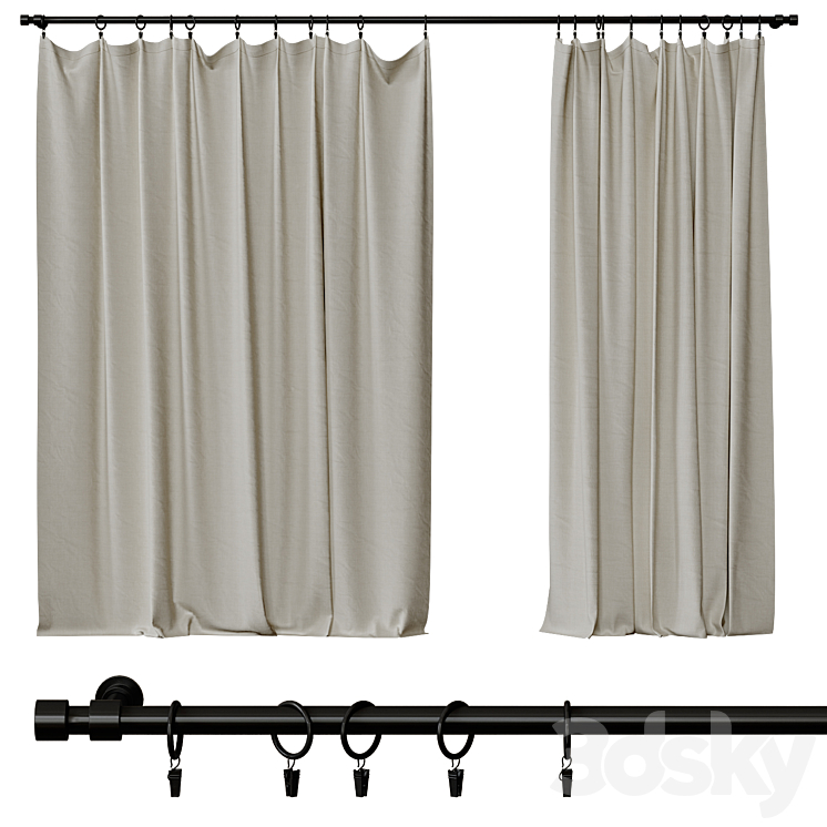 Curtains on clothespins 3DS Max Model - thumbnail 1