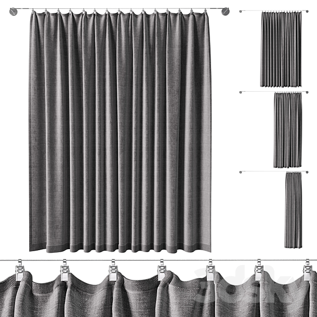 Curtains pinned by clamps & curtain wire. 500 cm stainless steel Ikea DIGNITET 3DSMax File - thumbnail 1