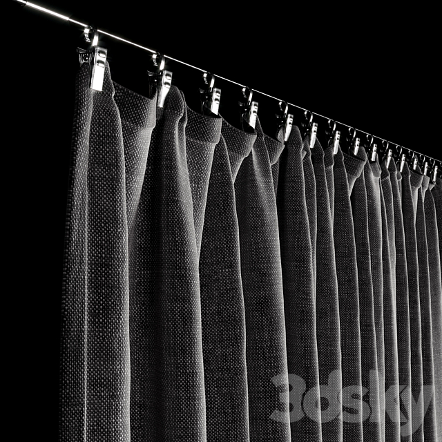 Curtains pinned by clamps & curtain wire. 500 cm stainless steel Ikea DIGNITET 3DSMax File - thumbnail 2