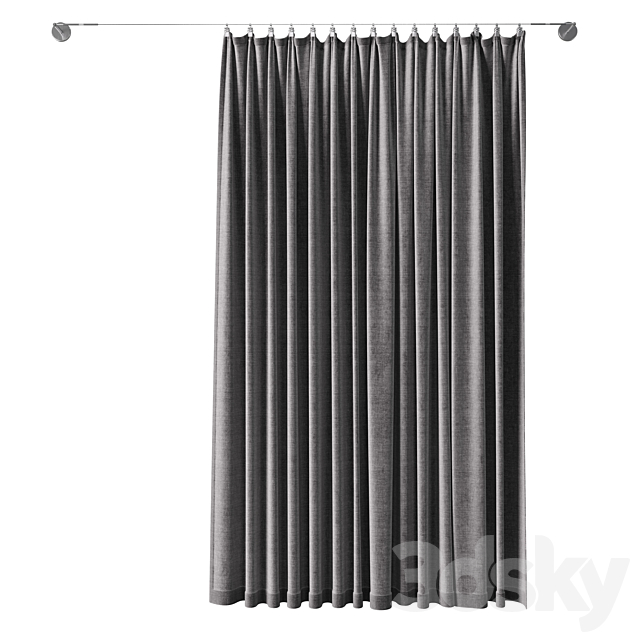 Curtains pinned by clamps & curtain wire. 500 cm stainless steel Ikea DIGNITET 3DSMax File - thumbnail 4