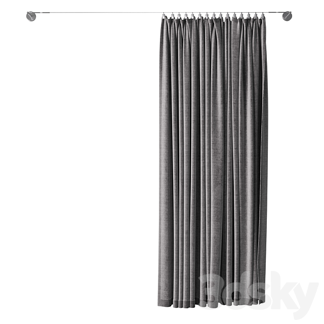 Curtains pinned by clamps & curtain wire. 500 cm stainless steel Ikea DIGNITET 3DSMax File - thumbnail 5