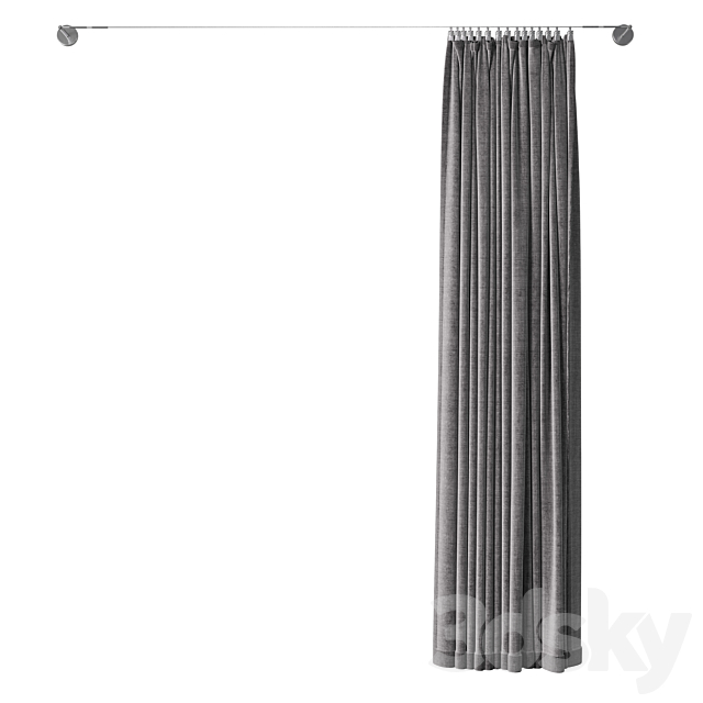 Curtains pinned by clamps & curtain wire. 500 cm stainless steel Ikea DIGNITET 3DSMax File - thumbnail 6