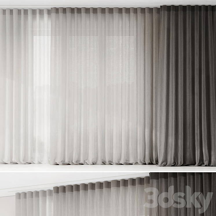Curtains with folds on the floor of fine linen on the ceiling cornice 3DS Max Model - thumbnail 1