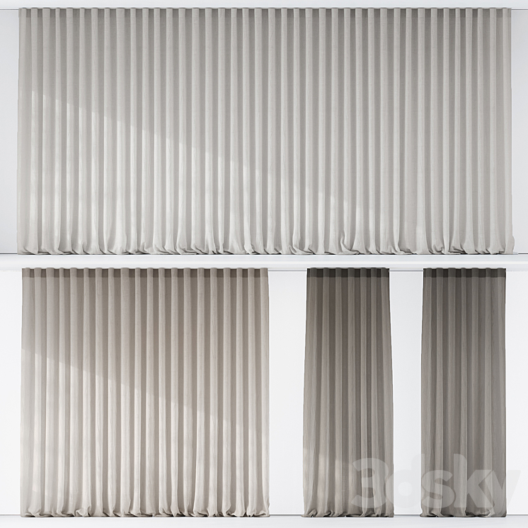 Curtains with folds on the floor of fine linen on the ceiling cornice 3DS Max Model - thumbnail 2