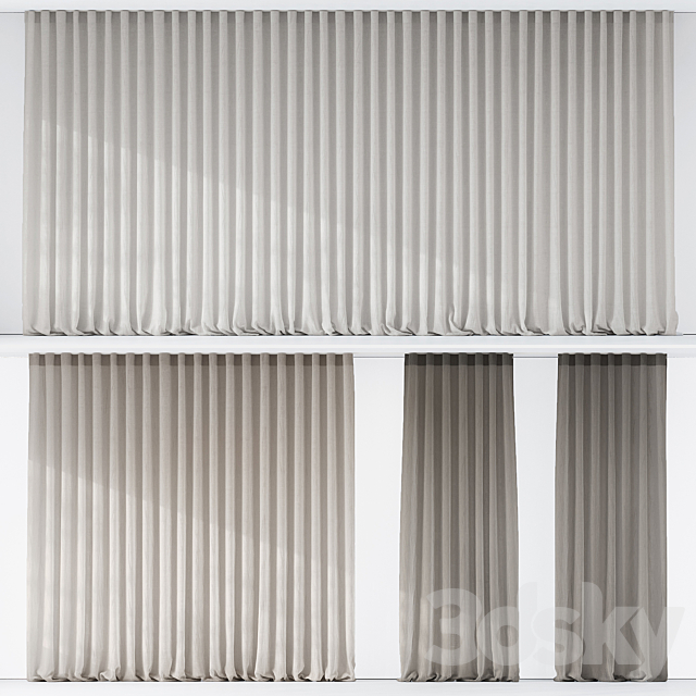 Curtains with folds on the floor of fine linen on the ceiling cornice 3DS Max Model - thumbnail 2