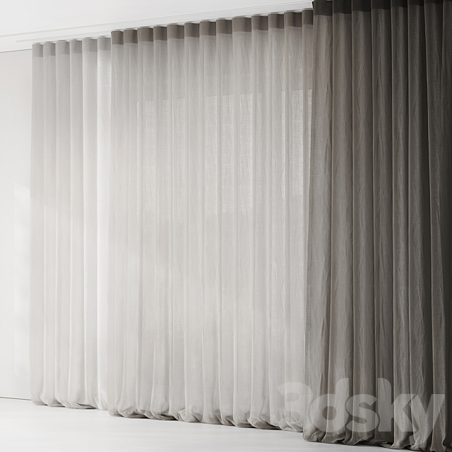 Curtains with folds on the floor of fine linen on the ceiling cornice 3DS Max Model - thumbnail 3