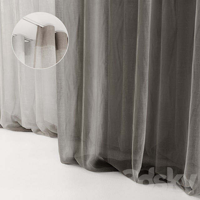 Curtains with folds on the floor of fine linen on the ceiling cornice 3DS Max Model - thumbnail 4