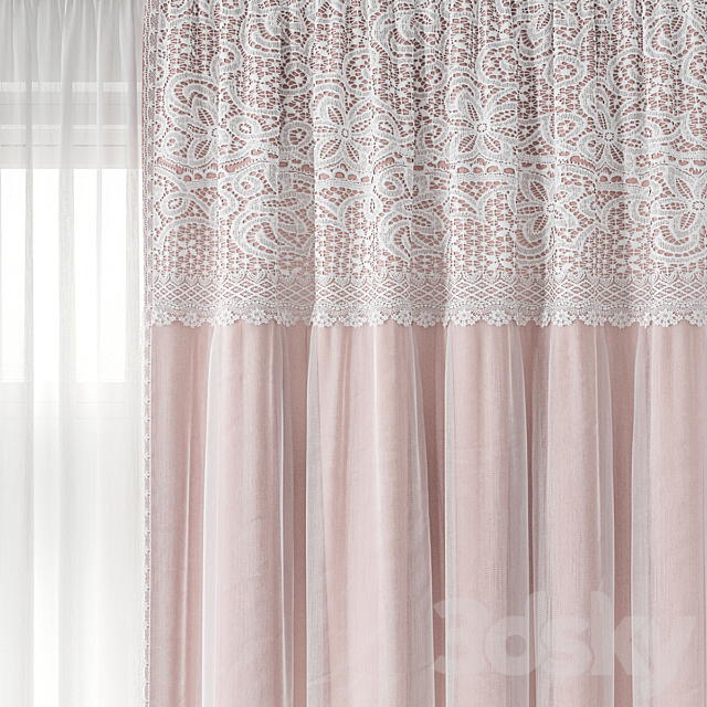 Curtains with lace 3DS Max Model - thumbnail 2