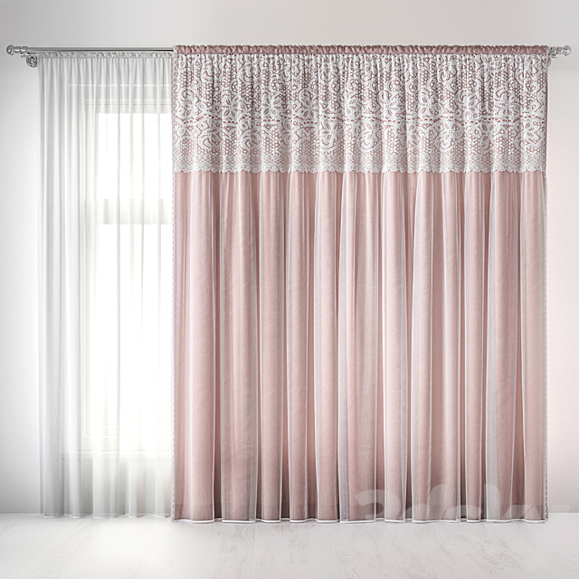 Curtains with lace 3DS Max Model - thumbnail 3