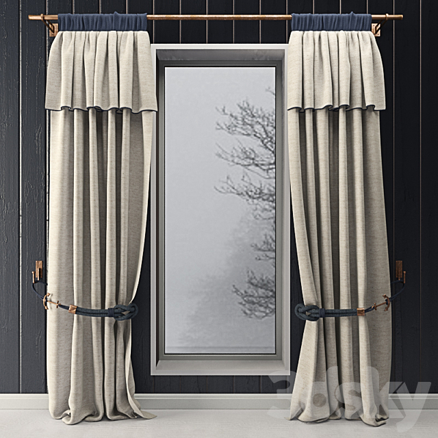 Curtains with marine decor 3DSMax File - thumbnail 1