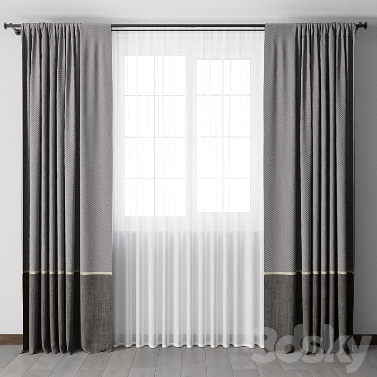 Curtains with metal curtain rod 08 3DS Max Model - thumbnail 3