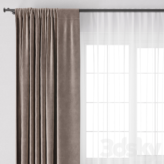 Curtains with metal curtain rod 12 3DS Max Model - thumbnail 2