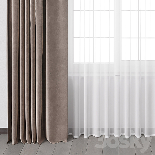 Curtains with metal curtain rod 12 3DS Max Model - thumbnail 3