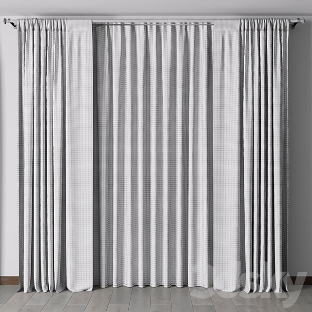 Curtains with metal curtain rod 12 3DS Max Model - thumbnail 5