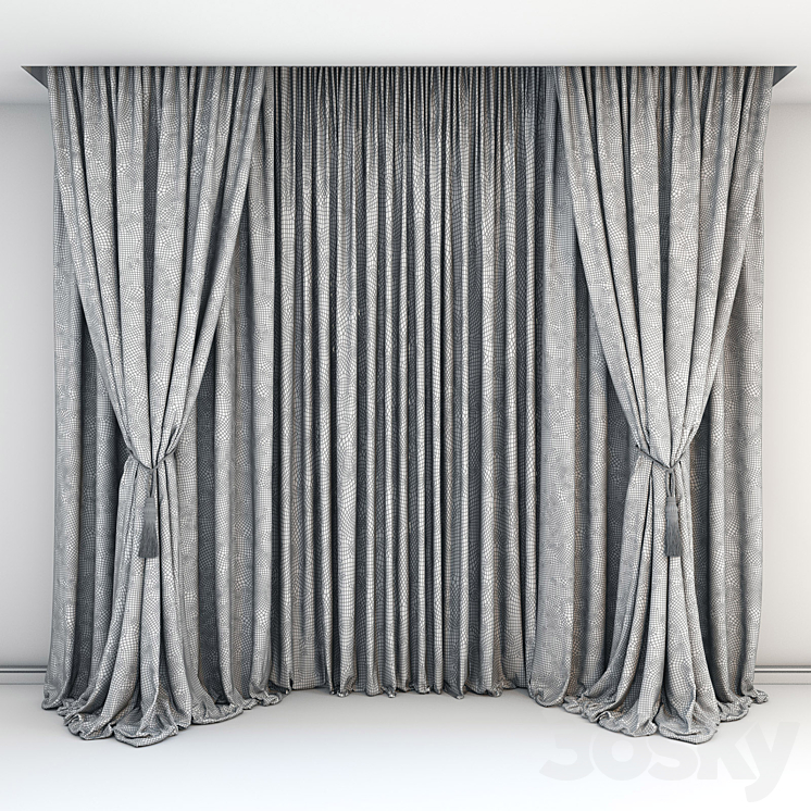 Curtains with pick-up – a brush and straight curtains in brown-beige tones. 3DS Max - thumbnail 2