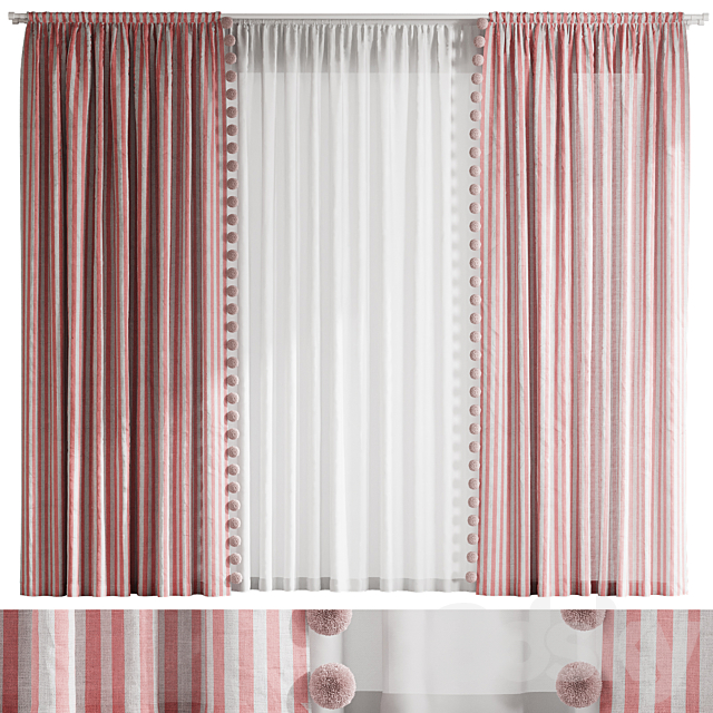 Curtains with pom-poms for the nursery 3DS Max Model - thumbnail 2