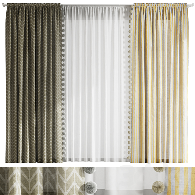 Curtains with pom-poms for the nursery 3DS Max Model - thumbnail 3