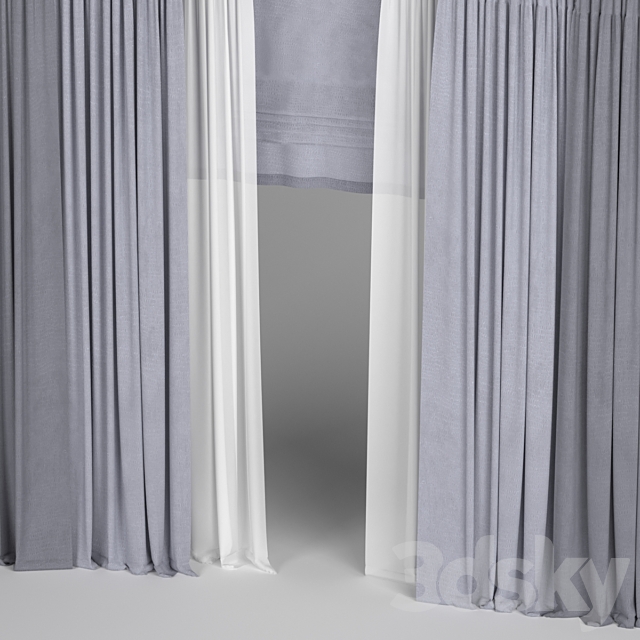 Curtains with roman and tulle. 3ds Max - thumbnail 2