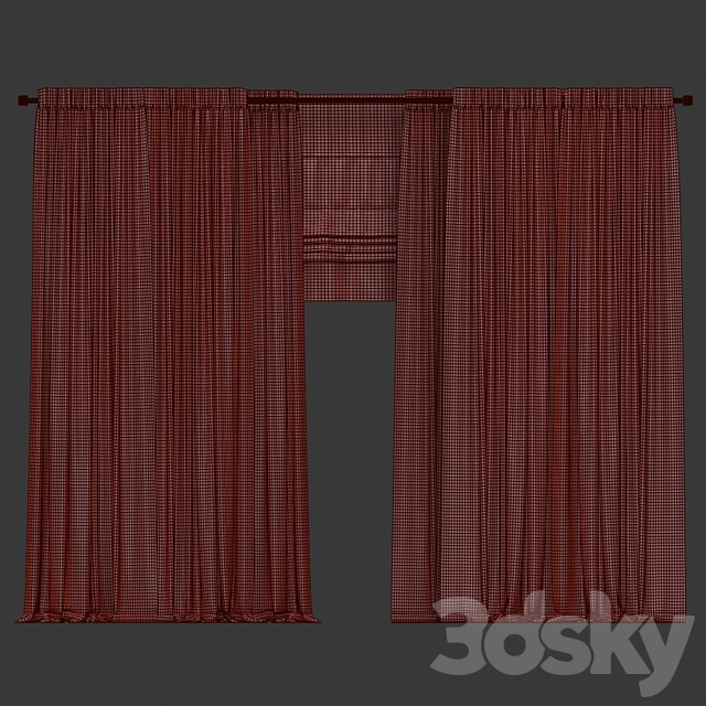 Curtains with roman and tulle. 3ds Max - thumbnail 3