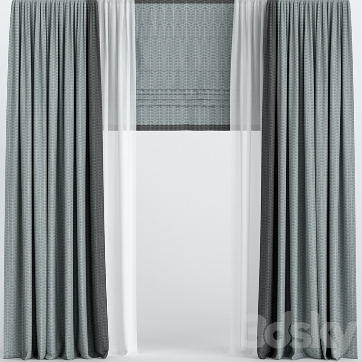 Curtains with Roman and tulle. 3DS Max - thumbnail 1