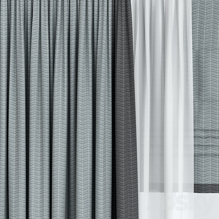 Curtains with Roman and tulle. 3DS Max - thumbnail 2